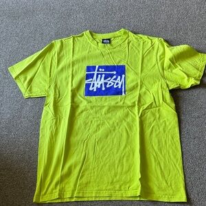 Stussy Neon Yellow Tee with Blue Logo